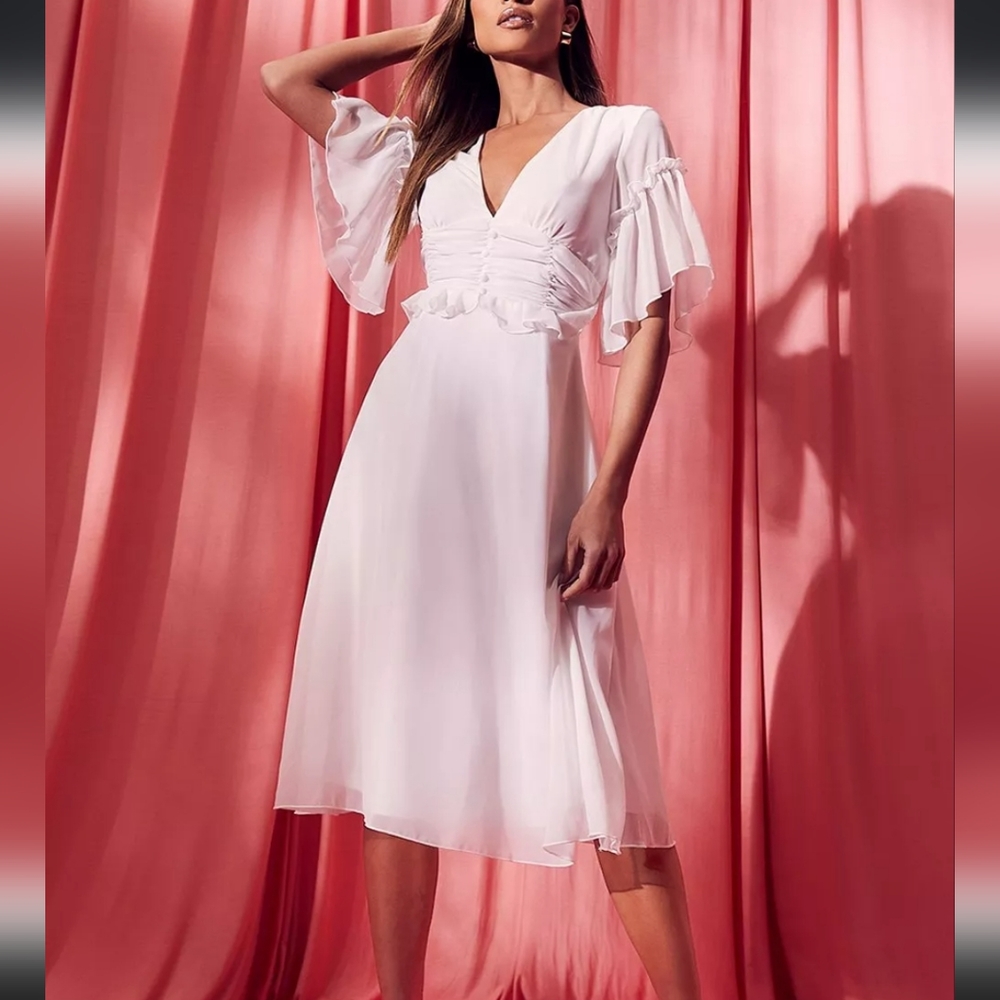 Pleated Ruffle Detail Midi Mock Dress